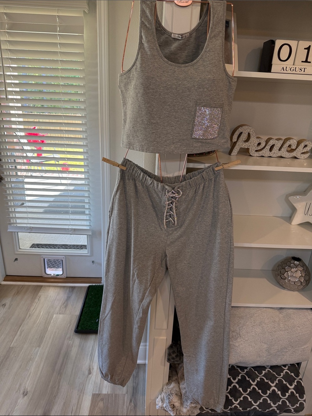 Gray Women's Track Jogger Set with Sequin Pocket